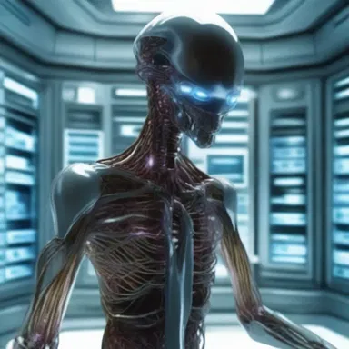In the science fiction novel, the scientist uses futuristic technology to anatomize alien species.