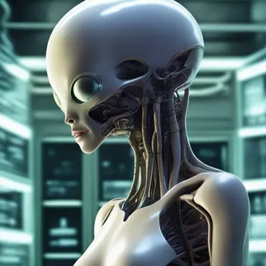 In the science fiction novel, the scientist uses futuristic technology to anatomize alien species.