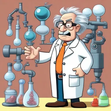 In the cartoon, the mad scientist anatomizes a cartoon character to discover its comedic mechanics.