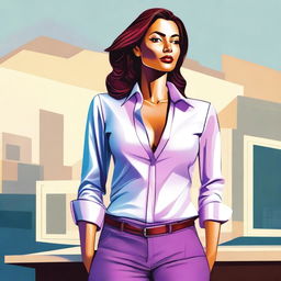 A high-quality digital art image portraying a businesswoman who exudes confidence