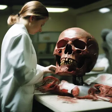 In the horror movie, the forensic investigator anatomizes the murder victim's remains to find clues.