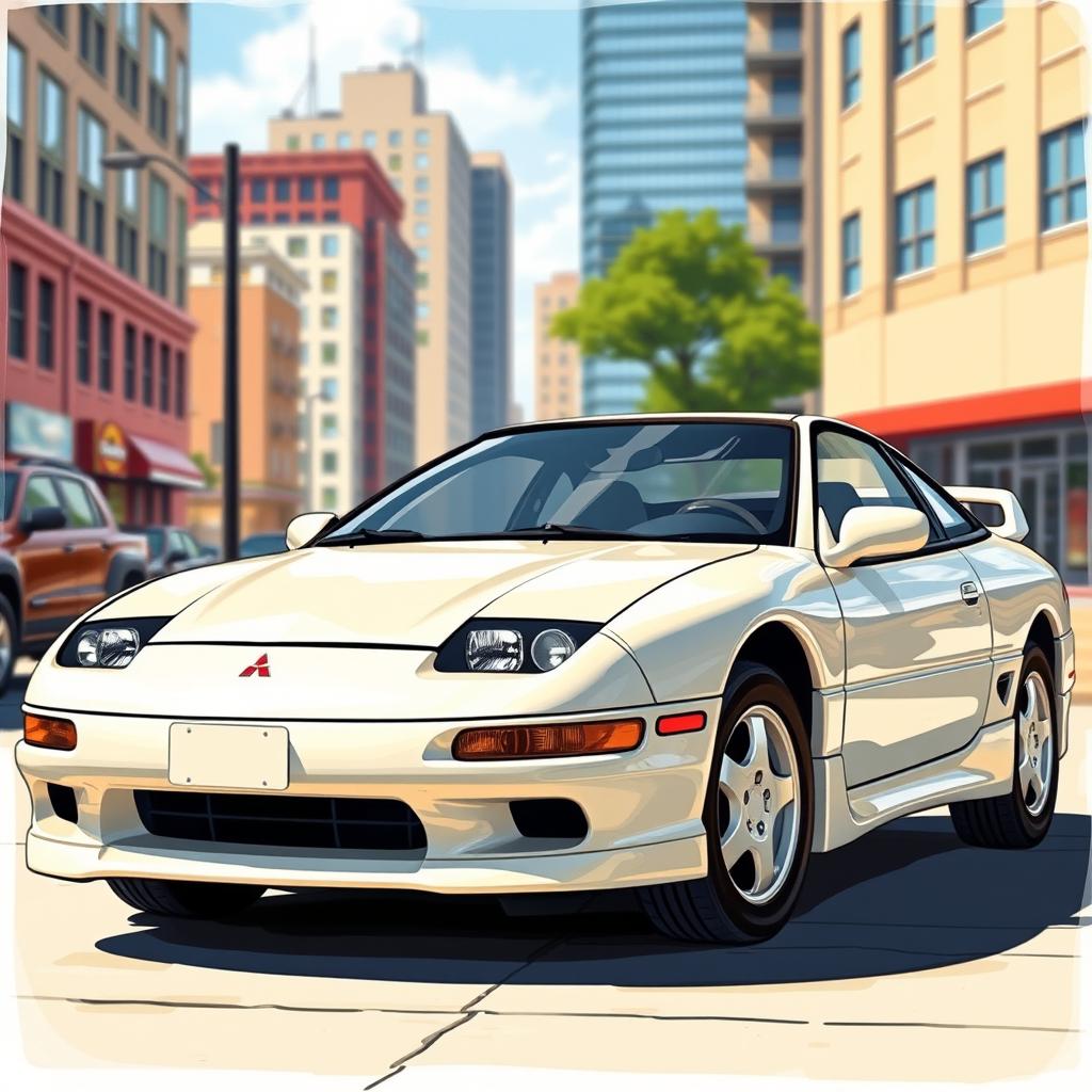 A detailed illustration of a first generation Mitsubishi Eclipse, showcasing its sleek lines and sporty design