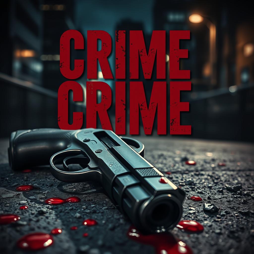 A dark and gripping crime book cover design featuring a dramatic close-up of a handgun lying on a gritty surface