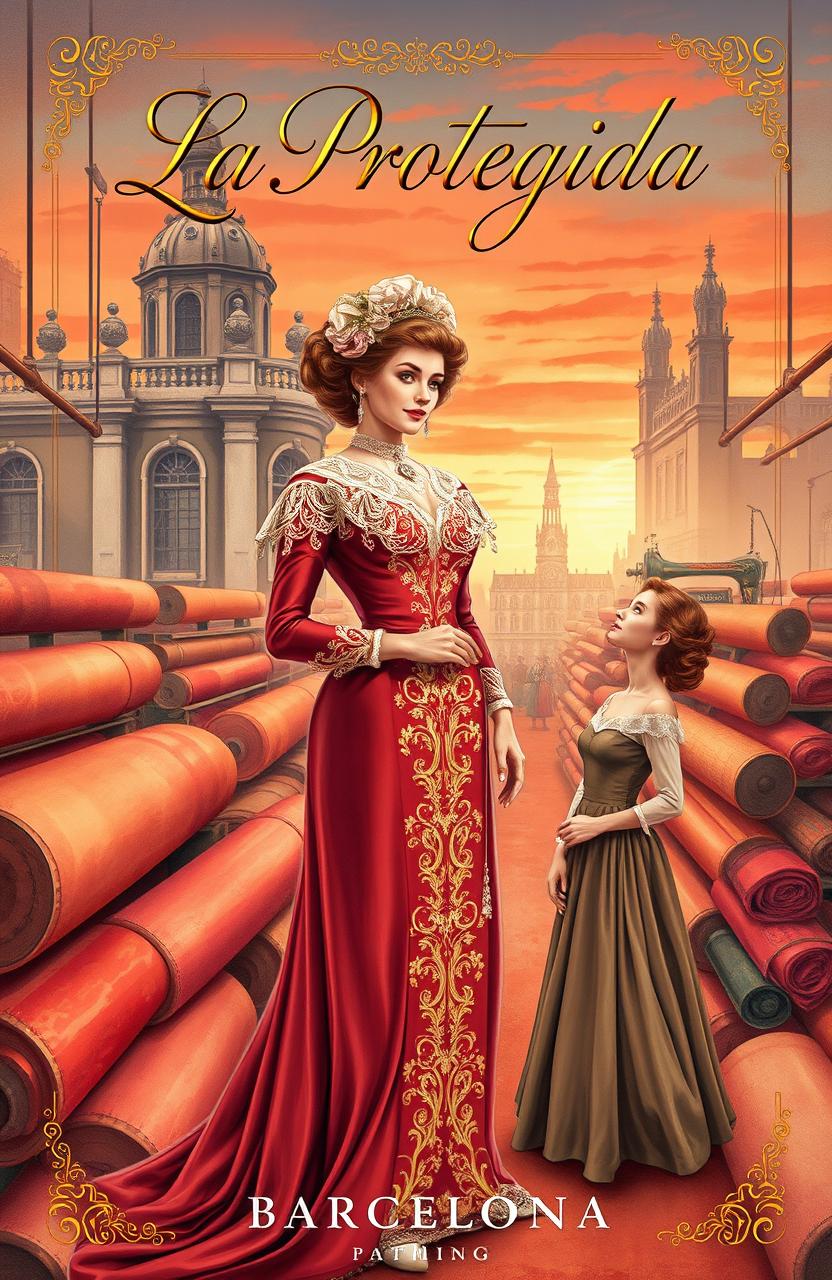 A beautifully illustrated book cover for 'La Protegida', set in Barcelona in 1880