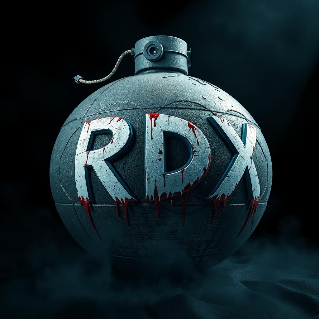 A large, ominous bomb featuring jagged, bloody text dripping from the surface