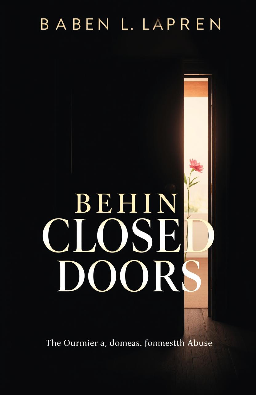 A powerful and emotive book cover design for "BEHIND CLOSED DOORS", symbolizing the theme of overcoming domestic abuse