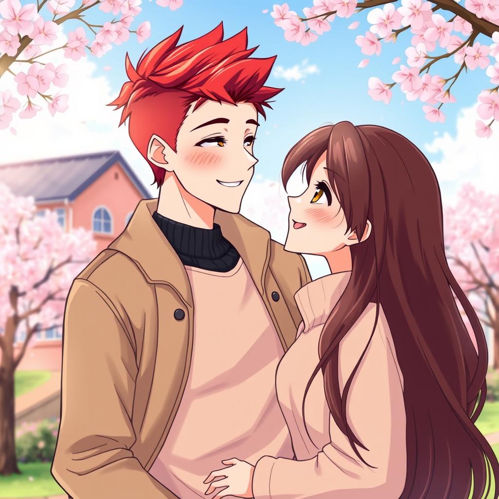 An anime-style illustration of an adult couple standing together with warm expressions