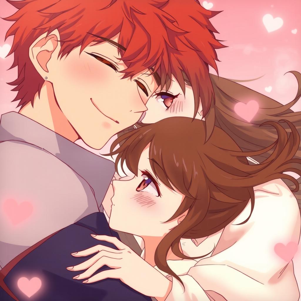 A beautifully illustrated anime scene capturing a moment of intimacy between a couple