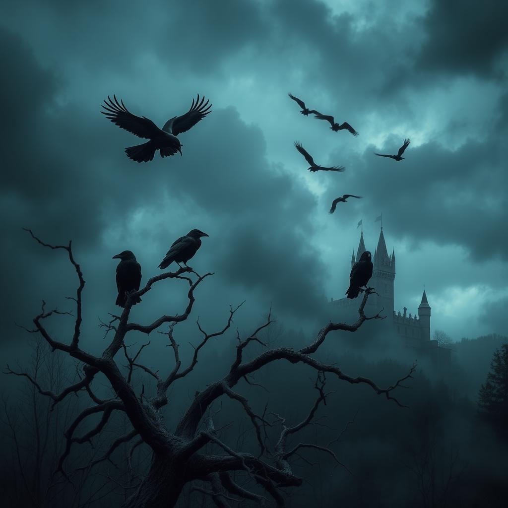 A dark and gothic book cover featuring a mysterious, eerie atmosphere