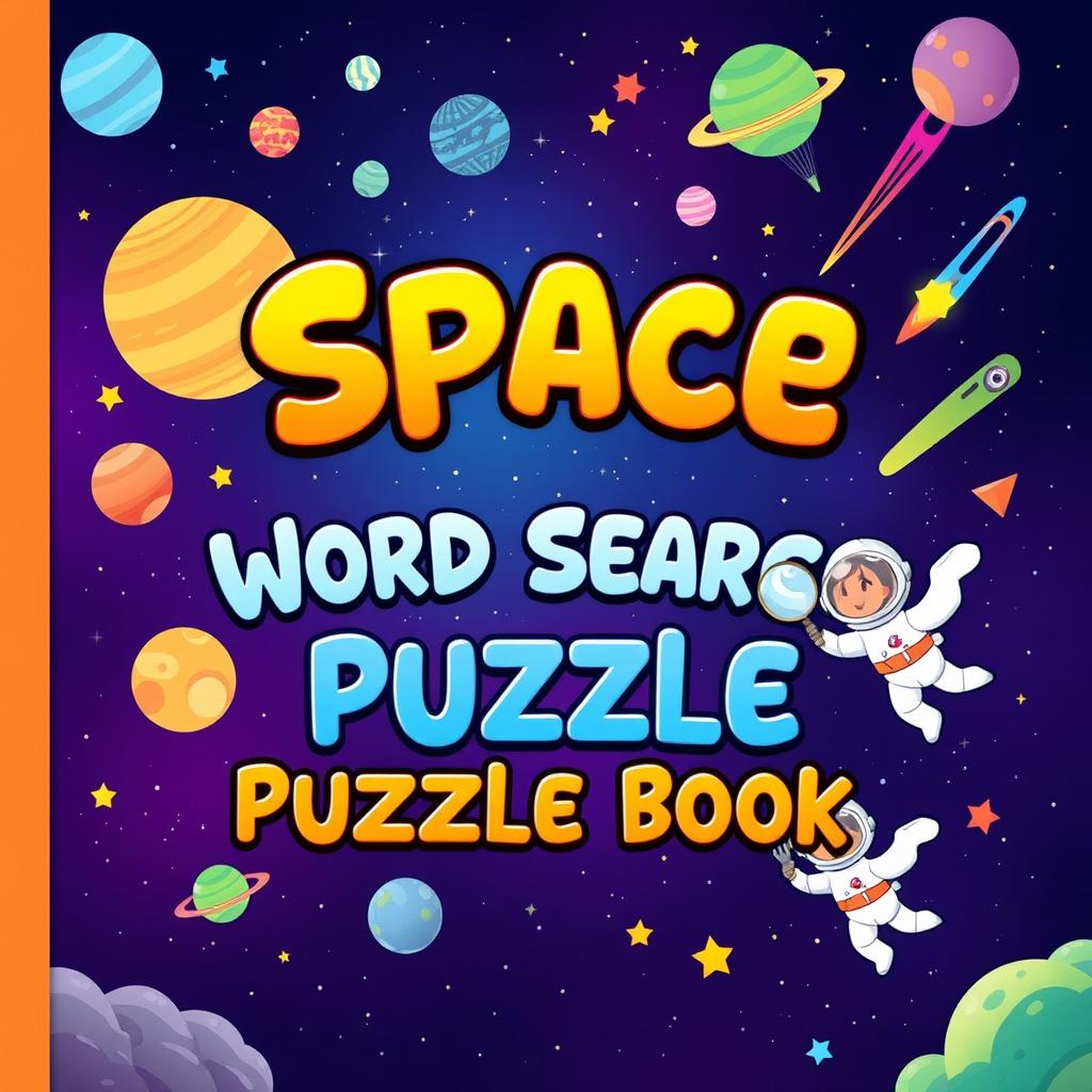 An exciting cover design for a 'Space Word Search Puzzle Book'