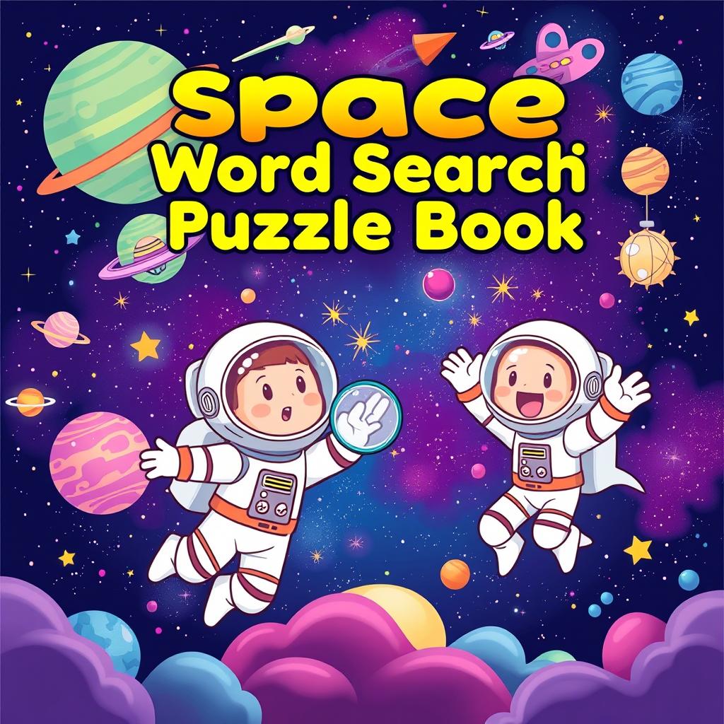 A captivating cover design for a 'Space Word Search Puzzle Book'