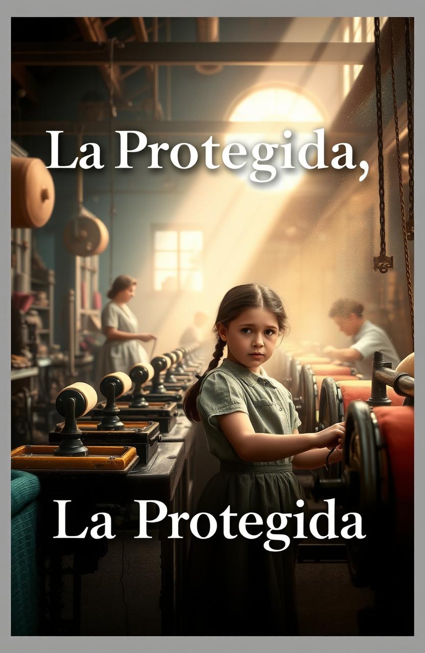 A young girl laboring in a textile factory in Barcelona during the year 1880, showcasing her resilience and strength