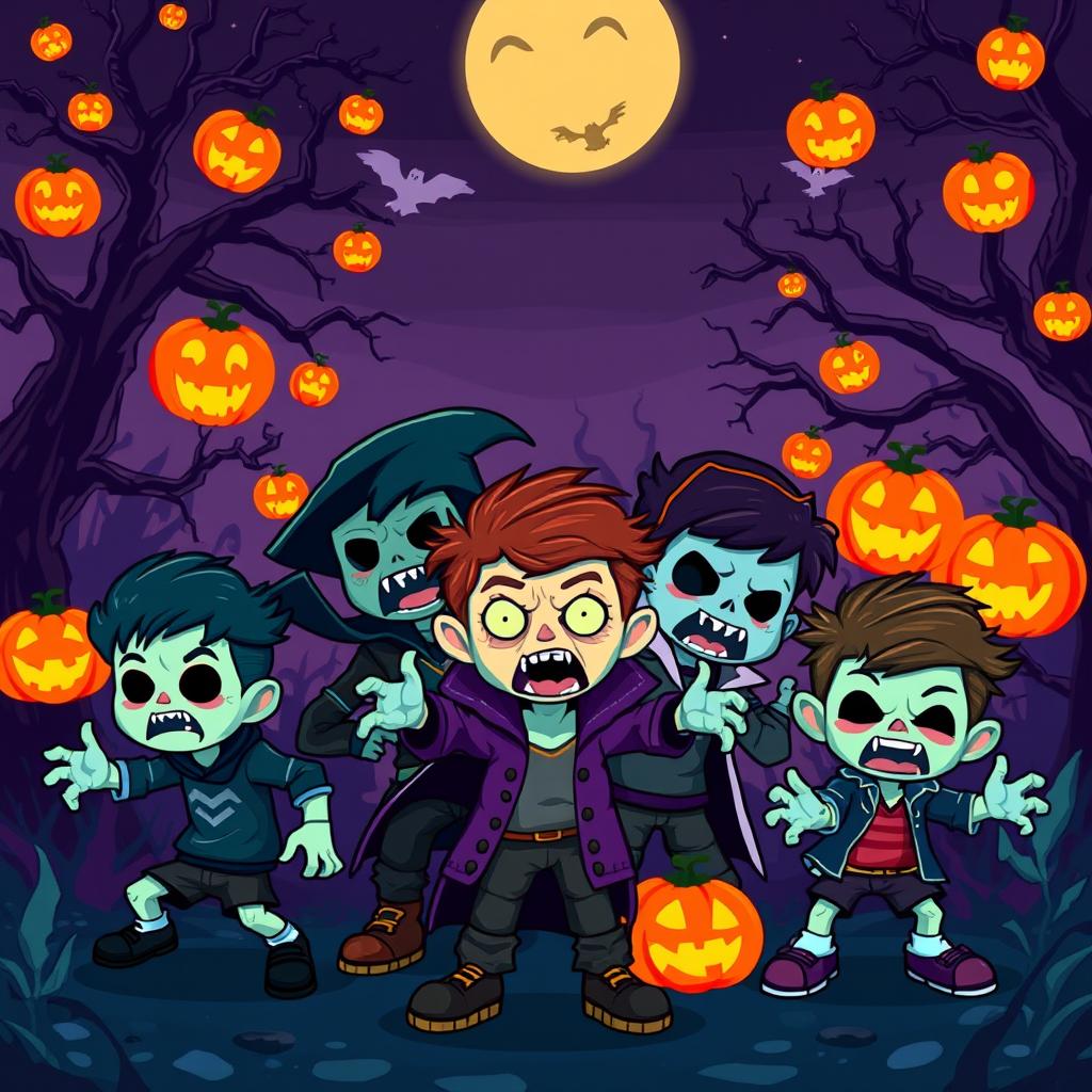 A vibrant and engaging pixel art scene featuring a group of scary boys