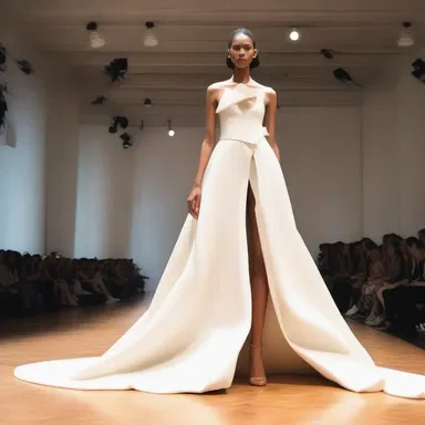 The avant-garde fashion show showcased a stunning gown inspired by the sleek and graceful silhouette of an Anatotitan.