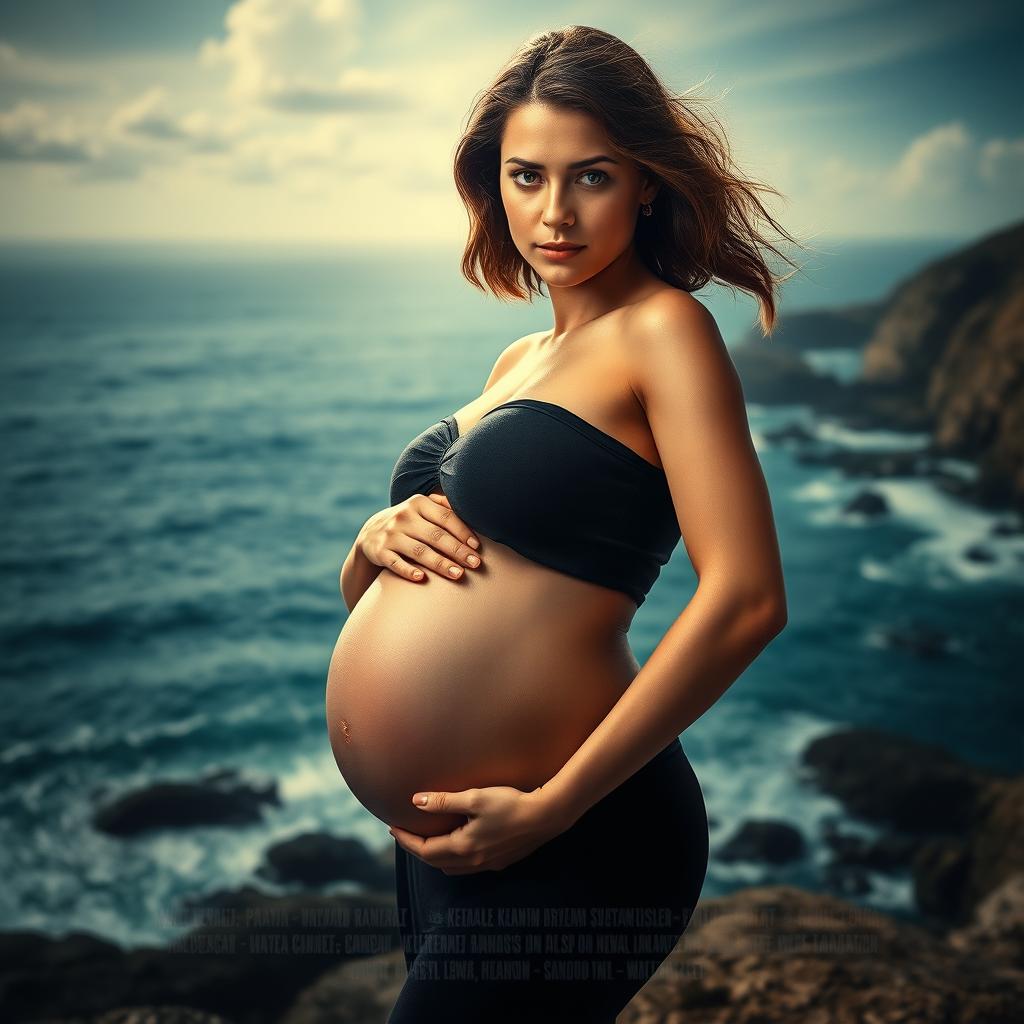 A captivating movie poster featuring a strong and confident pregnant protagonist at the center, embodying resilience and grace