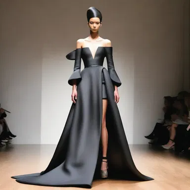 The avant-garde fashion show showcased a stunning gown inspired by the sleek and graceful silhouette of an Anatotitan.
