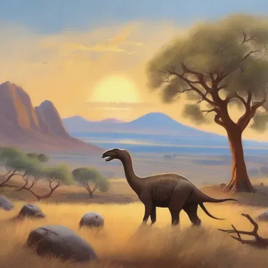 The artist's latest painting depicted a serene landscape with an Anatotitan grazing peacefully in the foreground, capturing the beauty of its prehistoric existence.