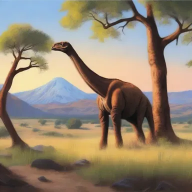 The artist's latest painting depicted a serene landscape with an Anatotitan grazing peacefully in the foreground, capturing the beauty of its prehistoric existence.