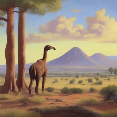 The artist's latest painting depicted a serene landscape with an Anatotitan grazing peacefully in the foreground, capturing the beauty of its prehistoric existence.