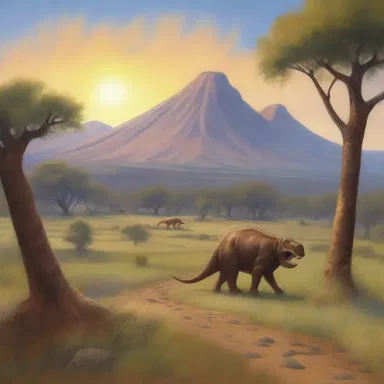 The artist's latest painting depicted a serene landscape with an Anatotitan grazing peacefully in the foreground, capturing the beauty of its prehistoric existence.