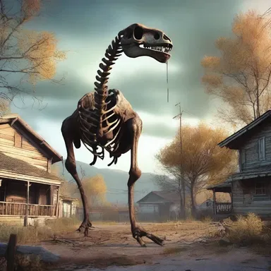 In a spine-chilling horror movie, an Anatotitan skeleton comes to life, terrorizing the unsuspecting townsfolk with its eerie presence.