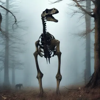 In a spine-chilling horror movie, an Anatotitan skeleton comes to life, terrorizing the unsuspecting townsfolk with its eerie presence.