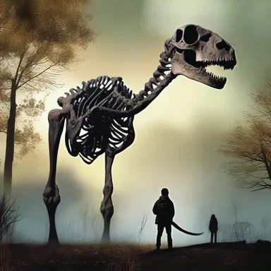 In a spine-chilling horror movie, an Anatotitan skeleton comes to life, terrorizing the unsuspecting townsfolk with its eerie presence.