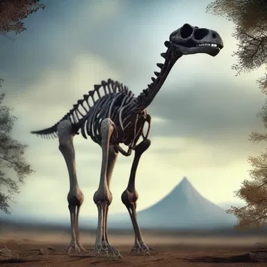 In a spine-chilling horror movie, an Anatotitan skeleton comes to life, terrorizing the unsuspecting townsfolk with its eerie presence.