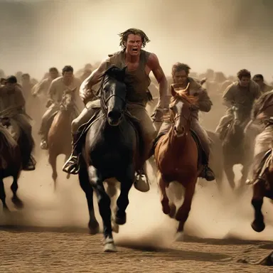 The epic blockbuster film features a thrilling chase scene where the heroes find themselves pursued by a stampede of rampaging Anatotitans.
