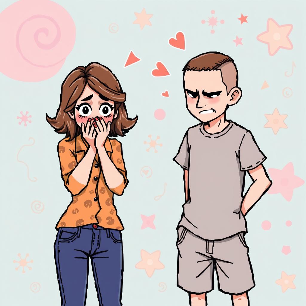 A man and a woman represented in a pixel art style, both showing signs of nausea as if they are about to vomit
