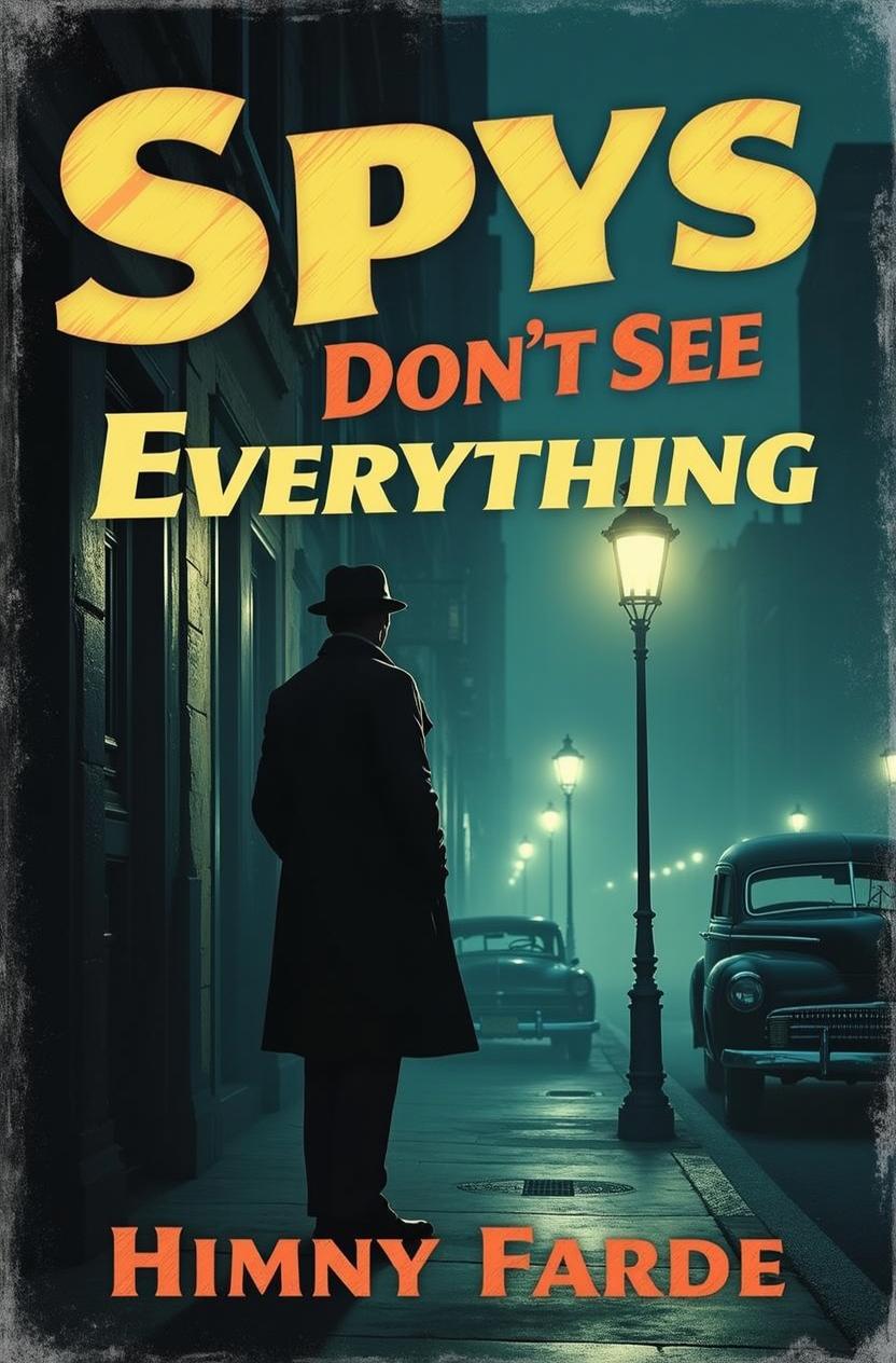 A mysterious figure in a trench coat standing under a glowing streetlamp on a foggy, vintage city street