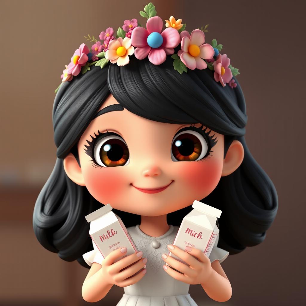 A character with a warm and welcoming expression, featuring large, bright eyes that convey emotion and a big smile