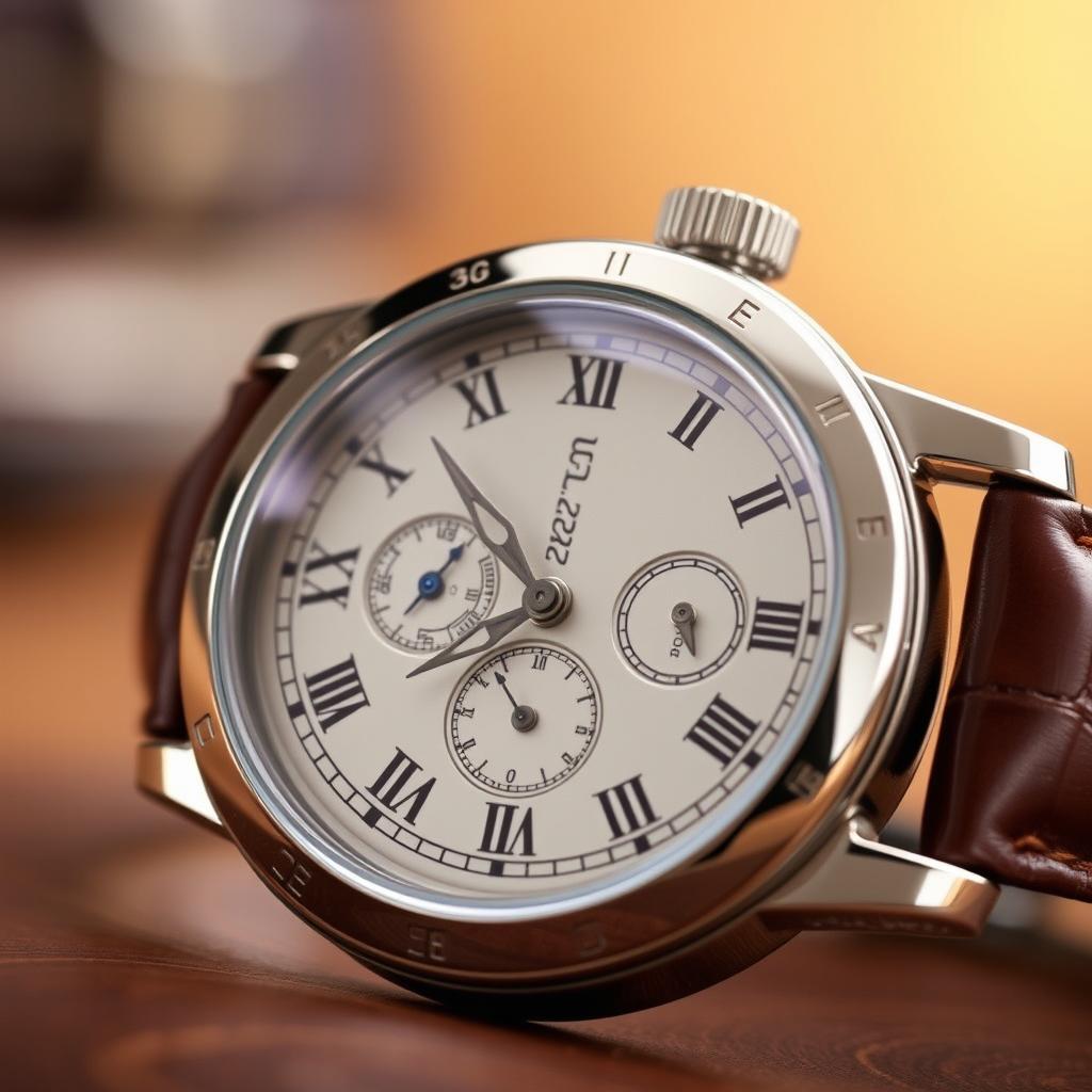 A beautifully crafted traditional watch featuring elegant design elements such as a classic round face, intricate clock hands, and Roman numerals
