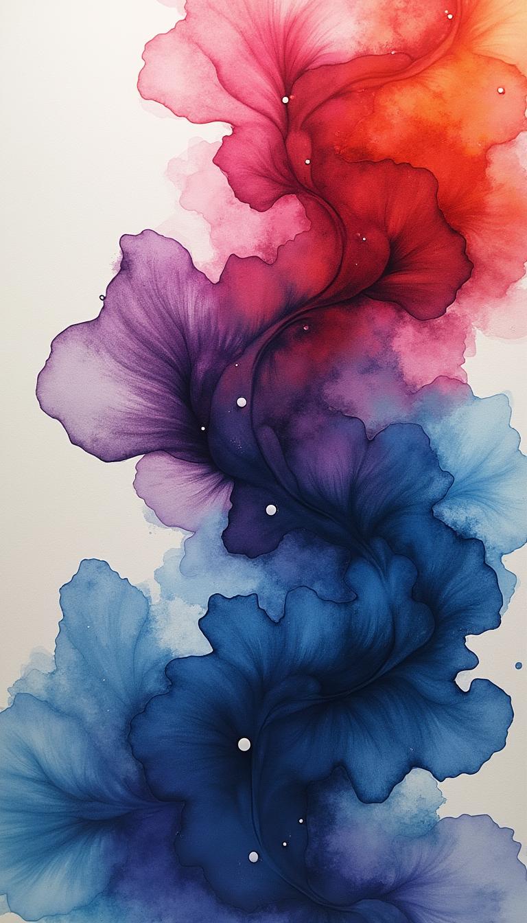 An abstract fractal artwork that employs large, sweeping brush strokes and a watercolor ink style, emphasizing fluidity and motion