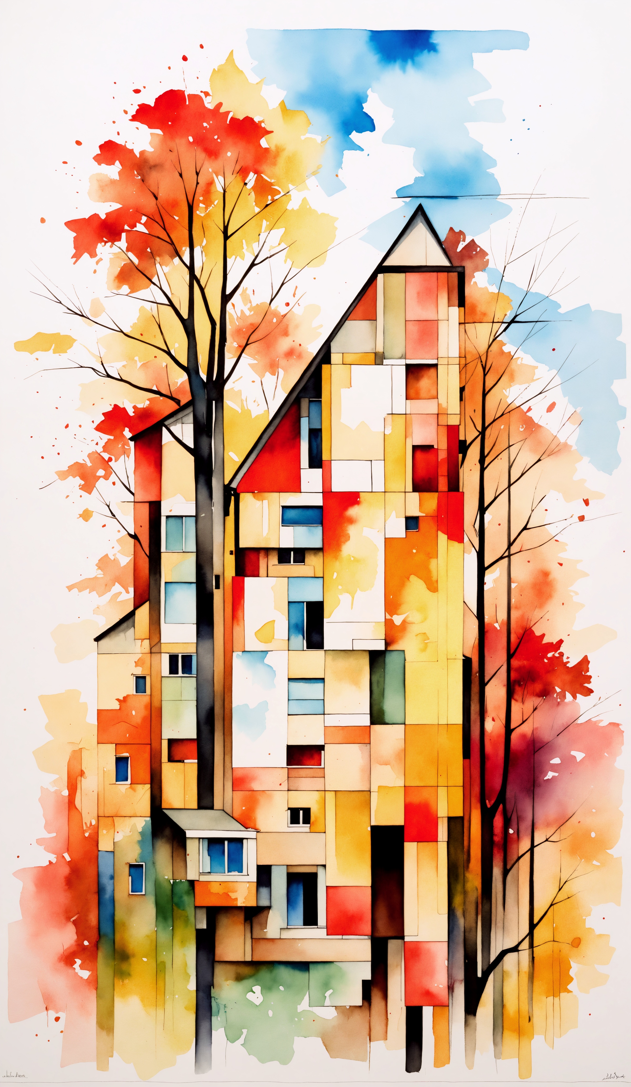 Serene Watercolor Illustration of a Cozy House