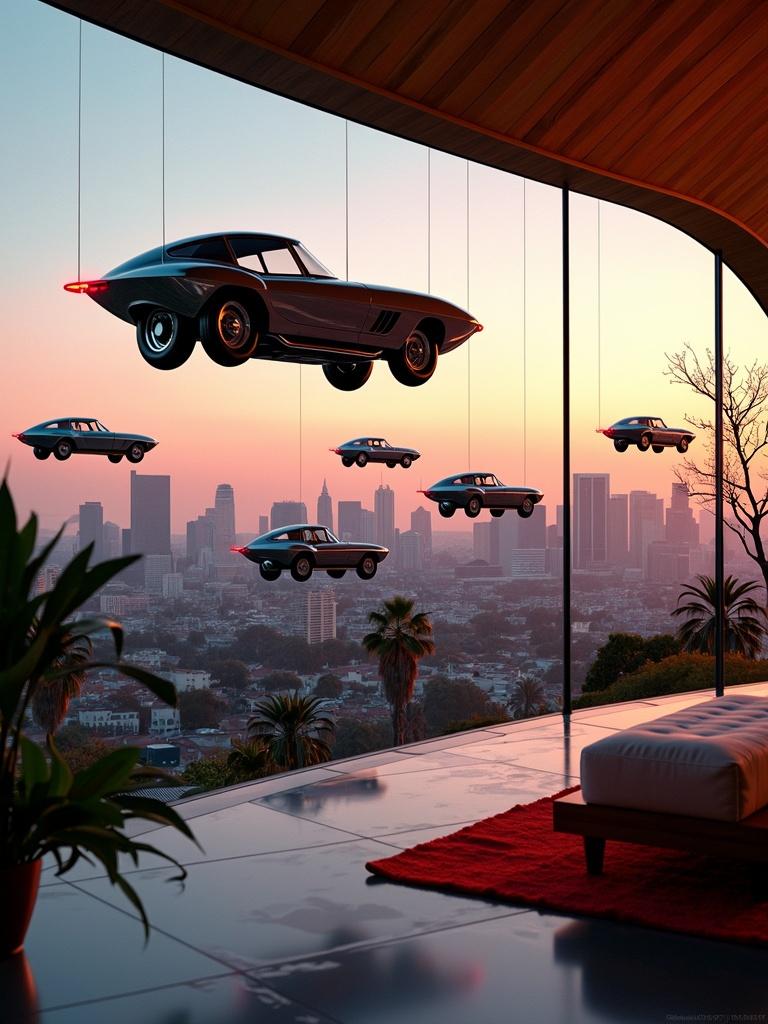 A stunning dusk view from inside the EAMES House in Los Angeles