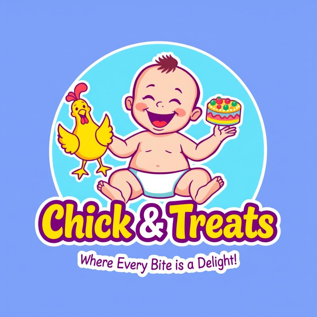 A vibrant and playful logo featuring a cute baby wearing a diaper