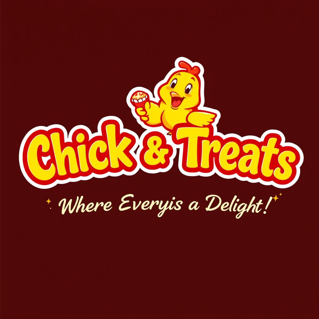 A vibrant and eye-catching logo for a food business named "Chick & Treats"