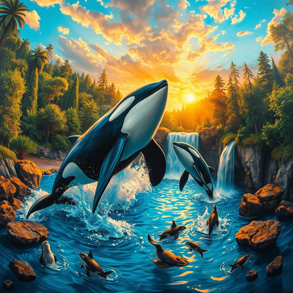 An immersive macro oil painting capturing an extremely close-up, worm-eyed view of an animal kingdom collage