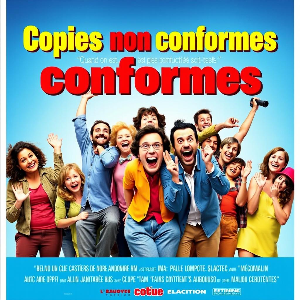 A vibrant and joyful French comedy film poster featuring a group of diverse characters engaging in humorous antics