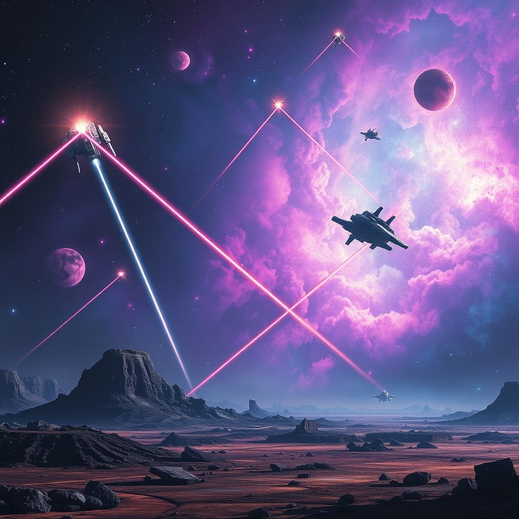 A stunning depiction of an Intergalactic Death scene set against the backdrop of a vibrant nebula