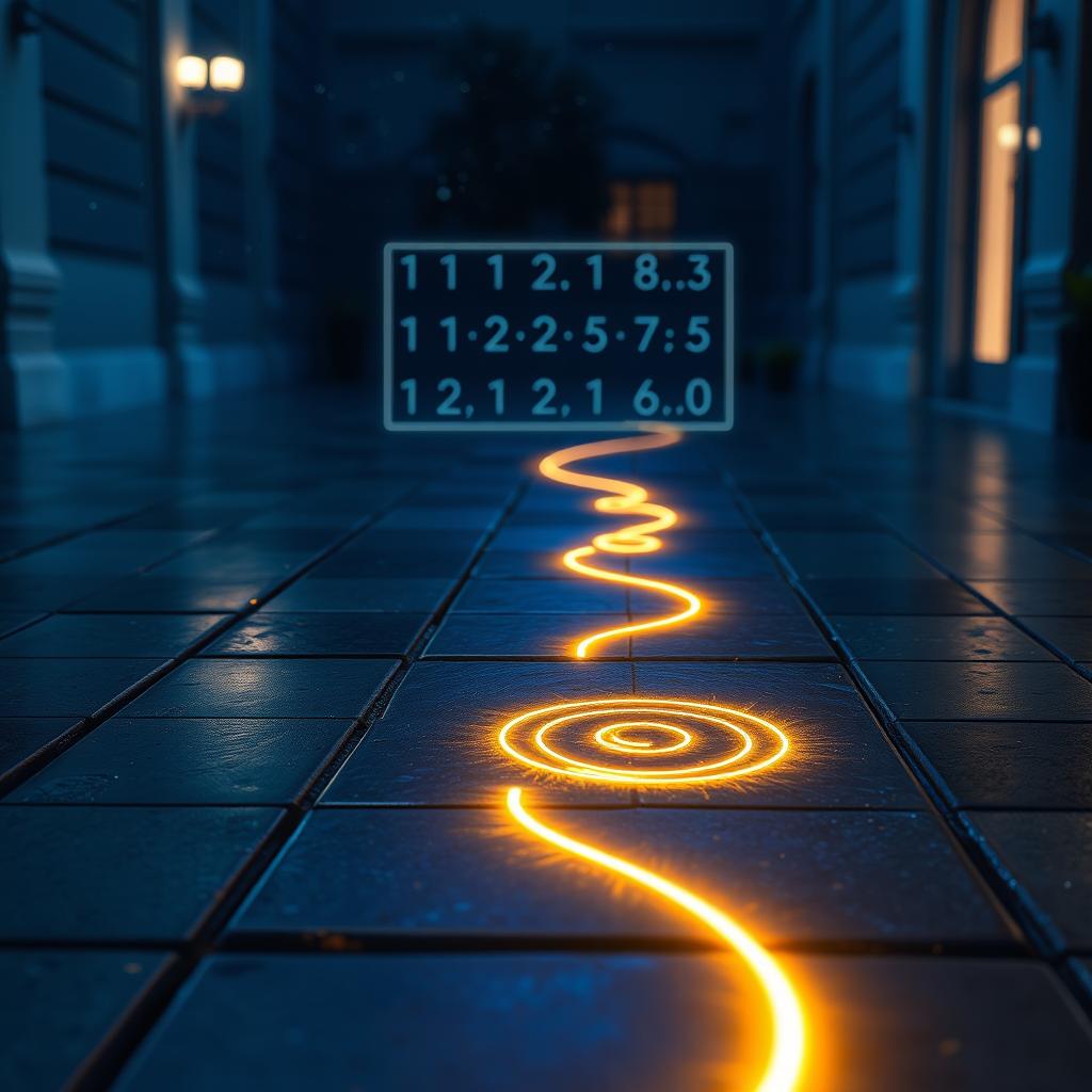 A captivating close-up of a courtyard floor captured at night, illuminated with enchanting blue-gold lighting