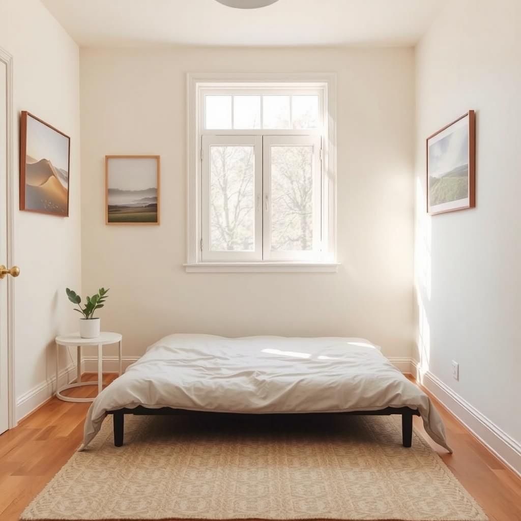 A focused view of a cozy bedroom with pleasant walls painted in soft pastel colors