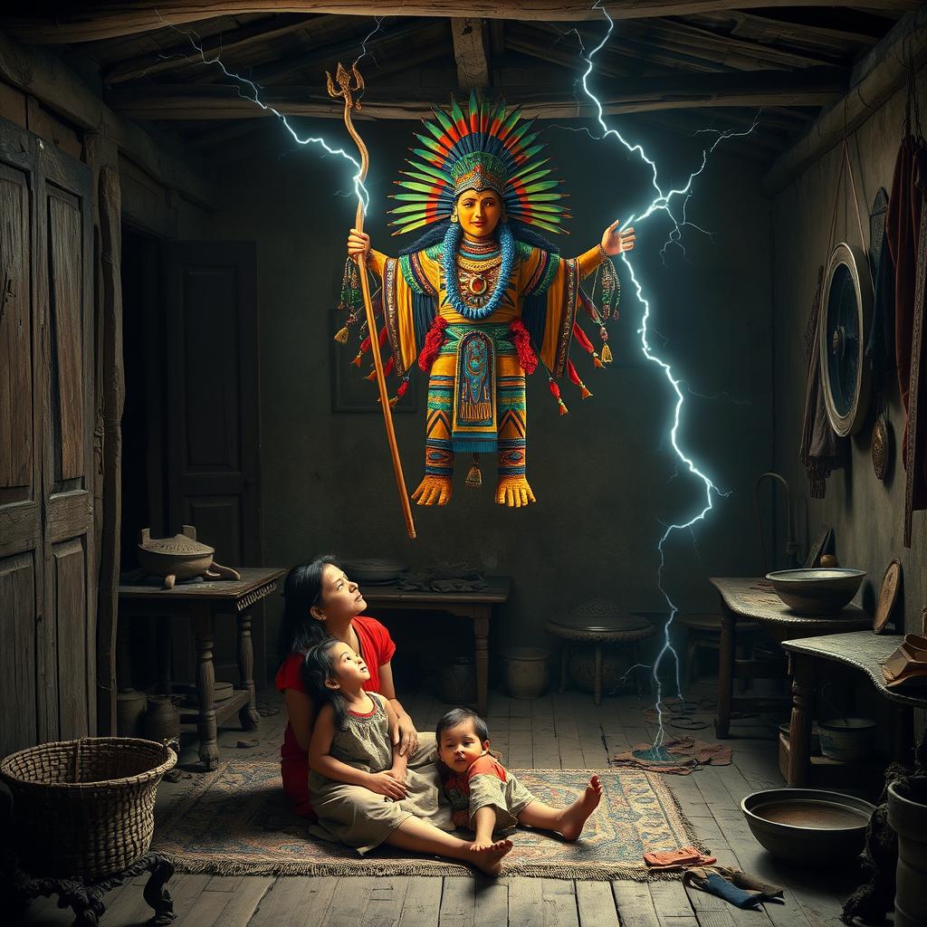 A scene set in the early 20th century inside a humble, modest house that reflects poverty