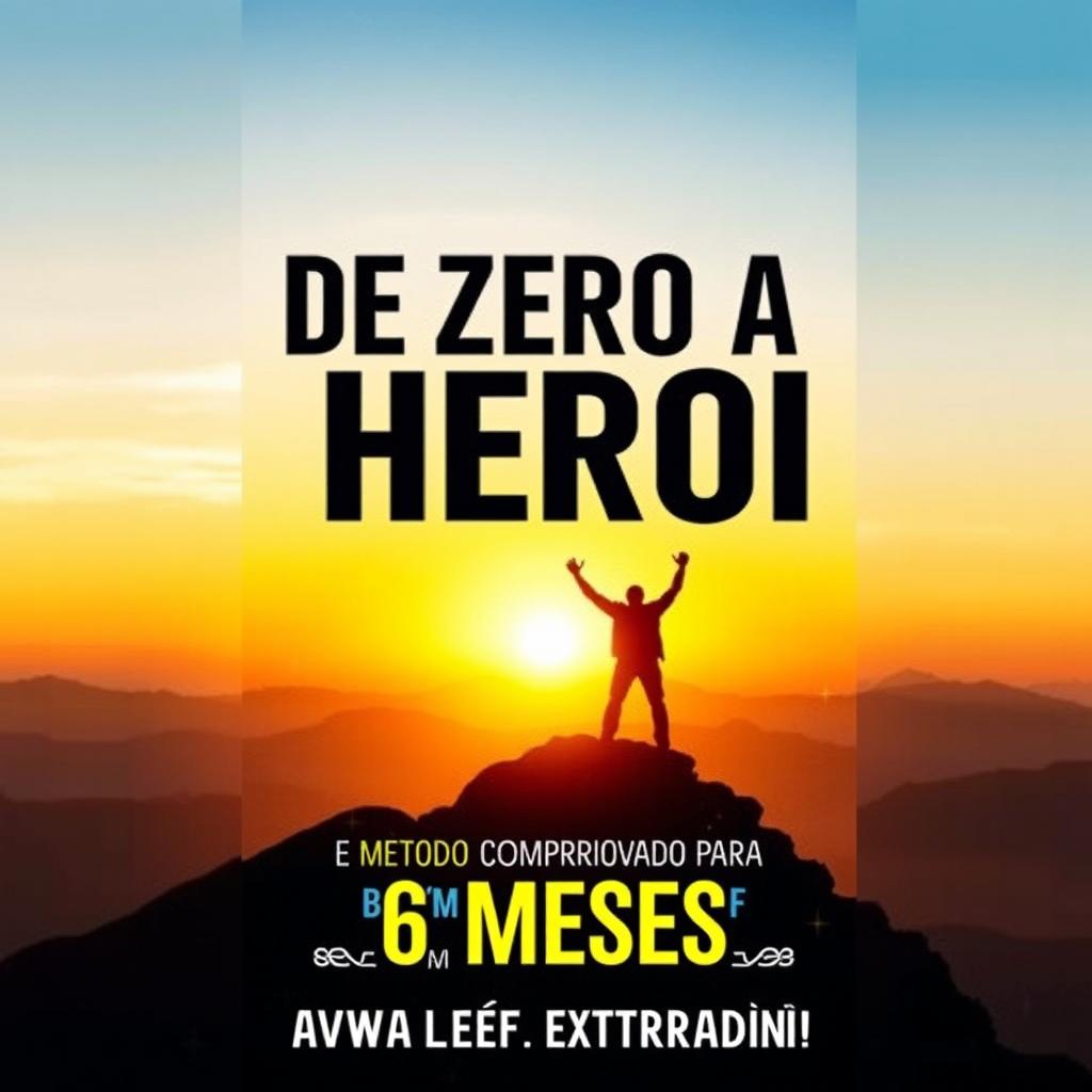 A stunning e-book cover featuring the title 'De Zero a Herói em 6 Meses: O Método Comprovado Para Uma Vida Extraordinária!' prominently displayed