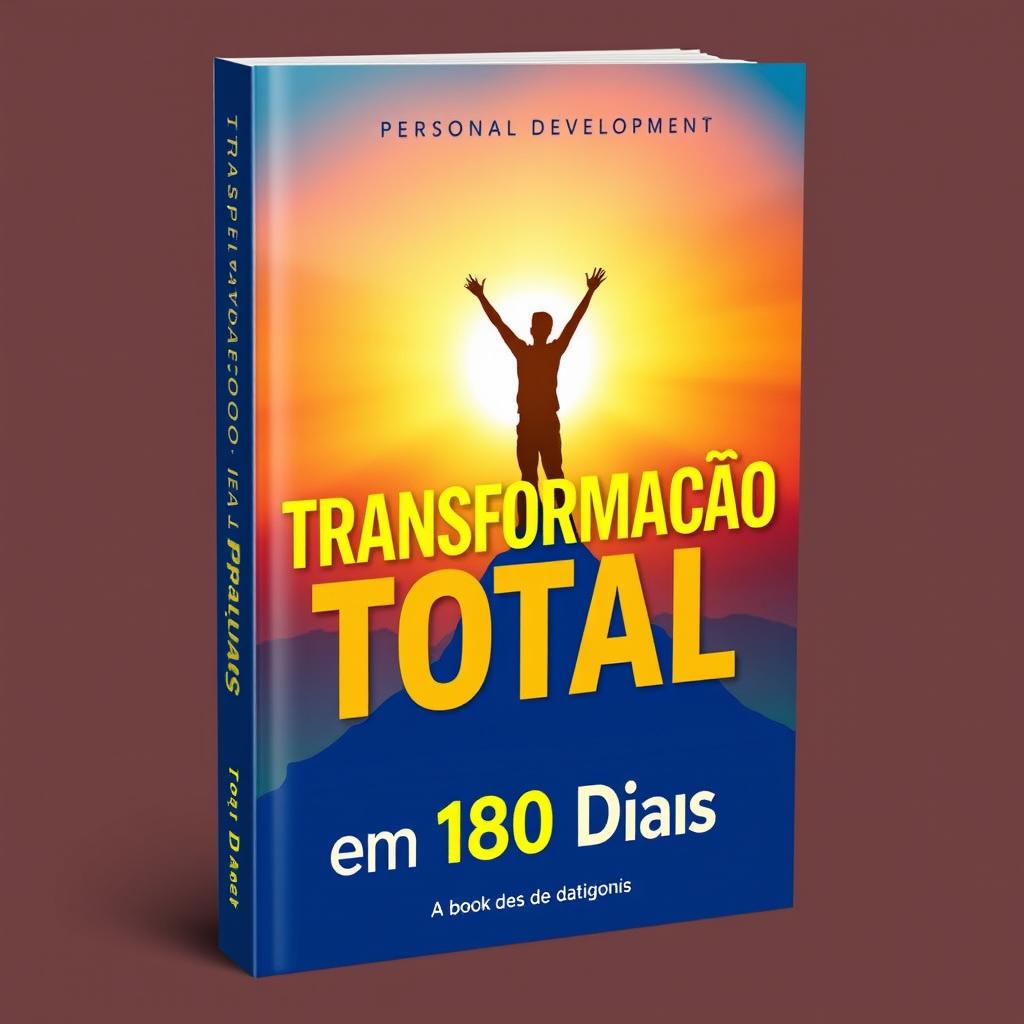A striking e-book cover for a personal development book titled 'Transformação Total em 180 Dias'
