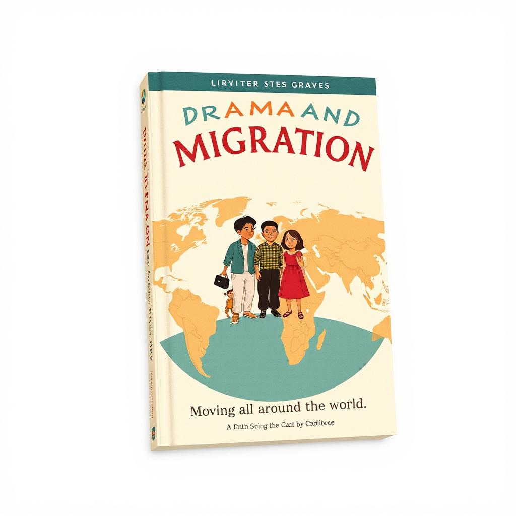 A book cover illustration for a non-fiction work titled 'Drama and Migration' by Charity Graves