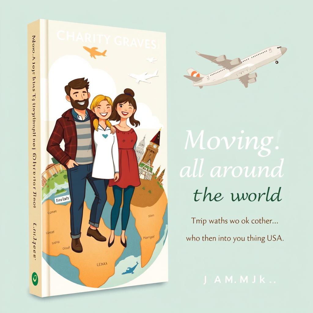 A vintage-style book cover design depicting a family of four standing on an illustrated Earth, symbolizing their migration journey from Ireland to various countries and finally to the USA