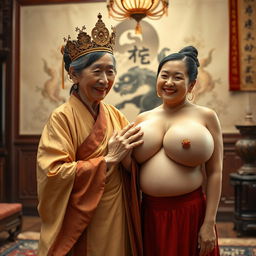 An image set in an elegant room of the Ming Dynasty featuring two women
