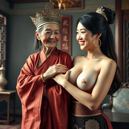 An image set in an elegant room of the Ming Dynasty featuring two women